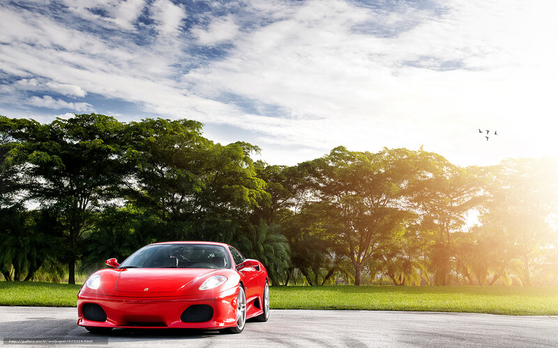 Red Ferrari on a sunny road