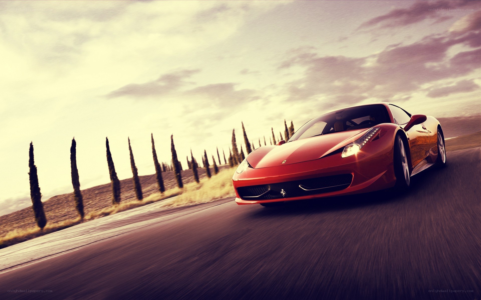 Red Ferrari on a winding road