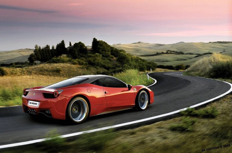Red Ferrari on a winding road