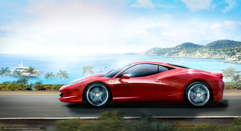 Red Ferrari on coastal road