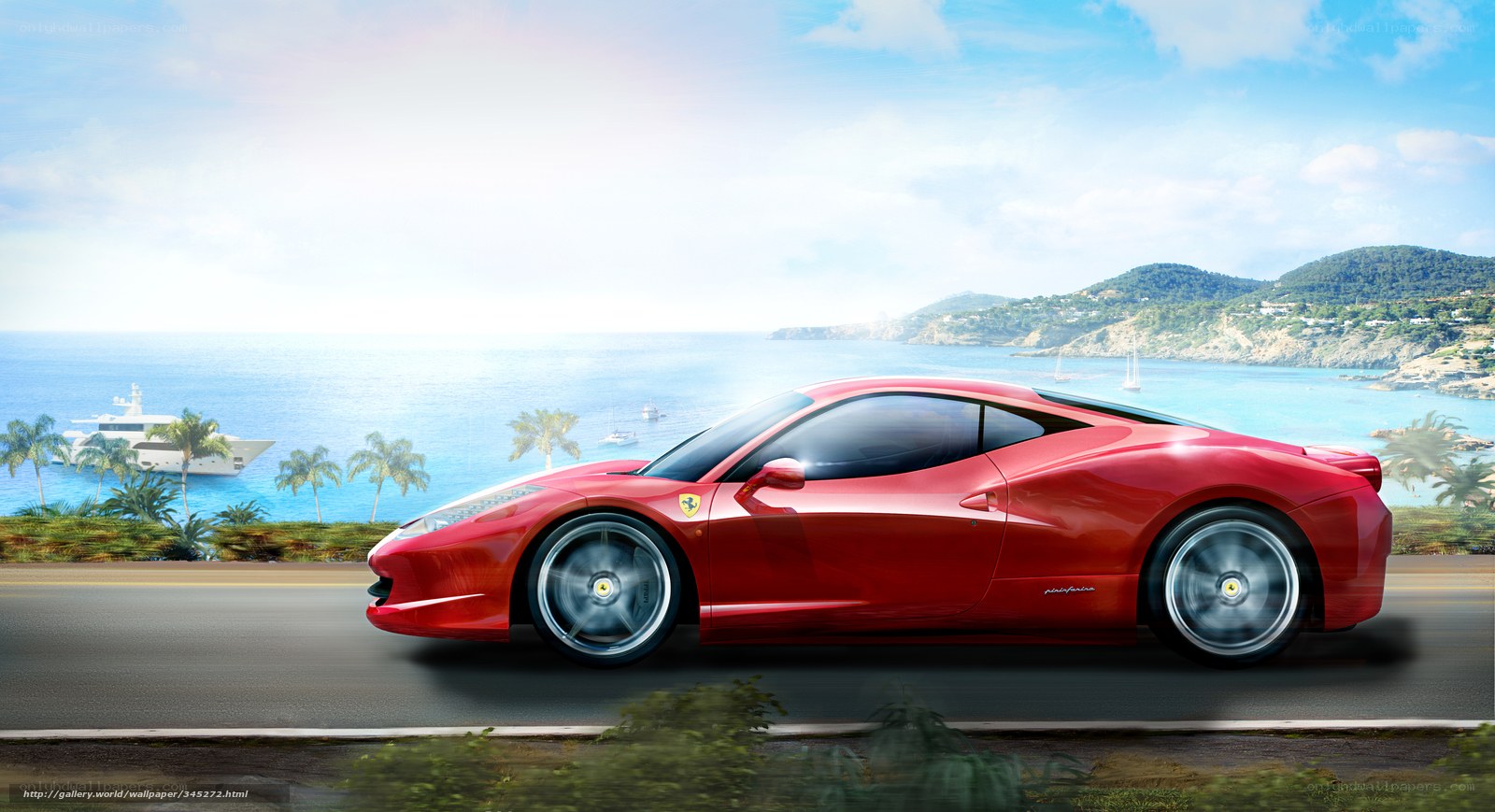 Red Ferrari on coastal road