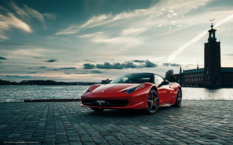 Red Ferrari on Cobblestones — Dramatic