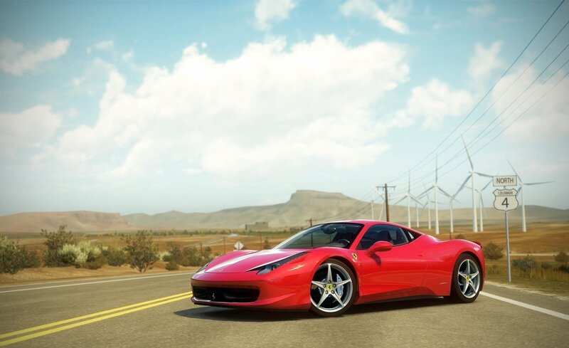 Red Ferrari on desert road