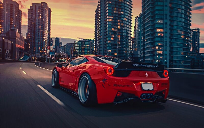 Red Ferrari on Highway