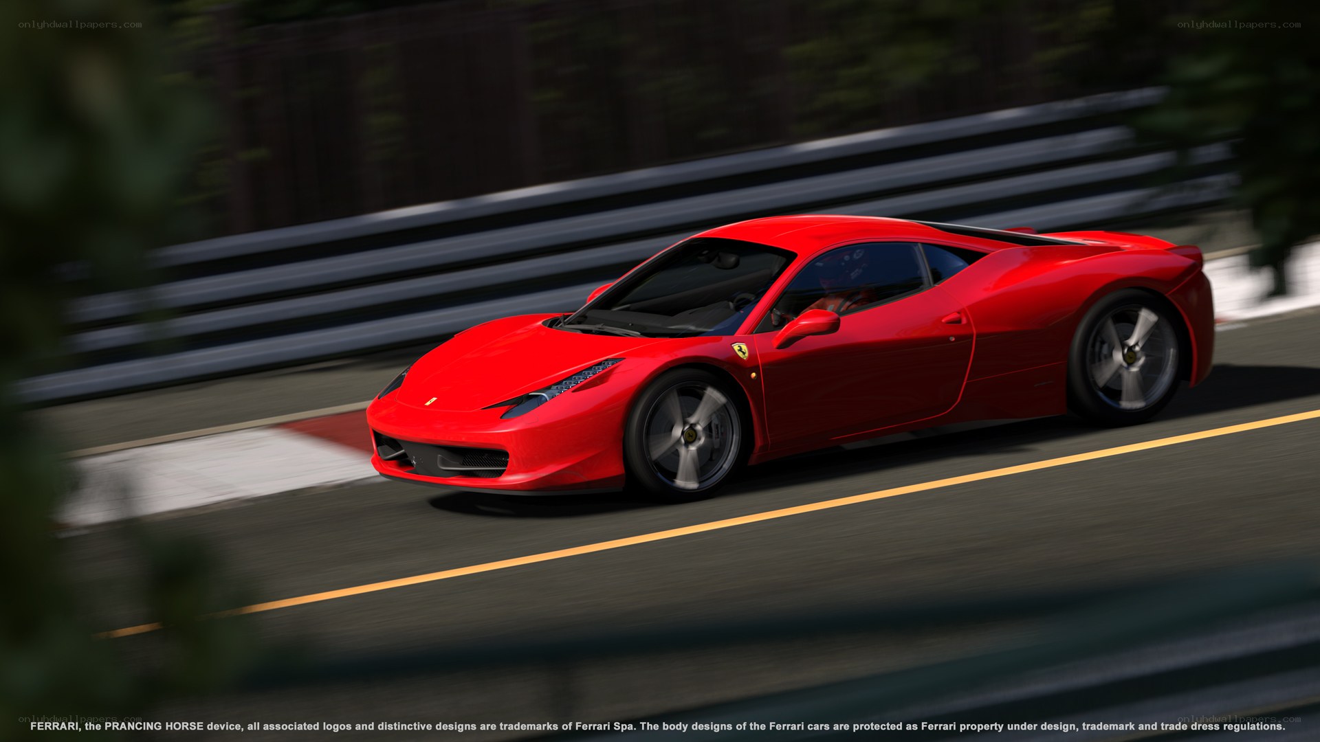 Red Ferrari on racetrack