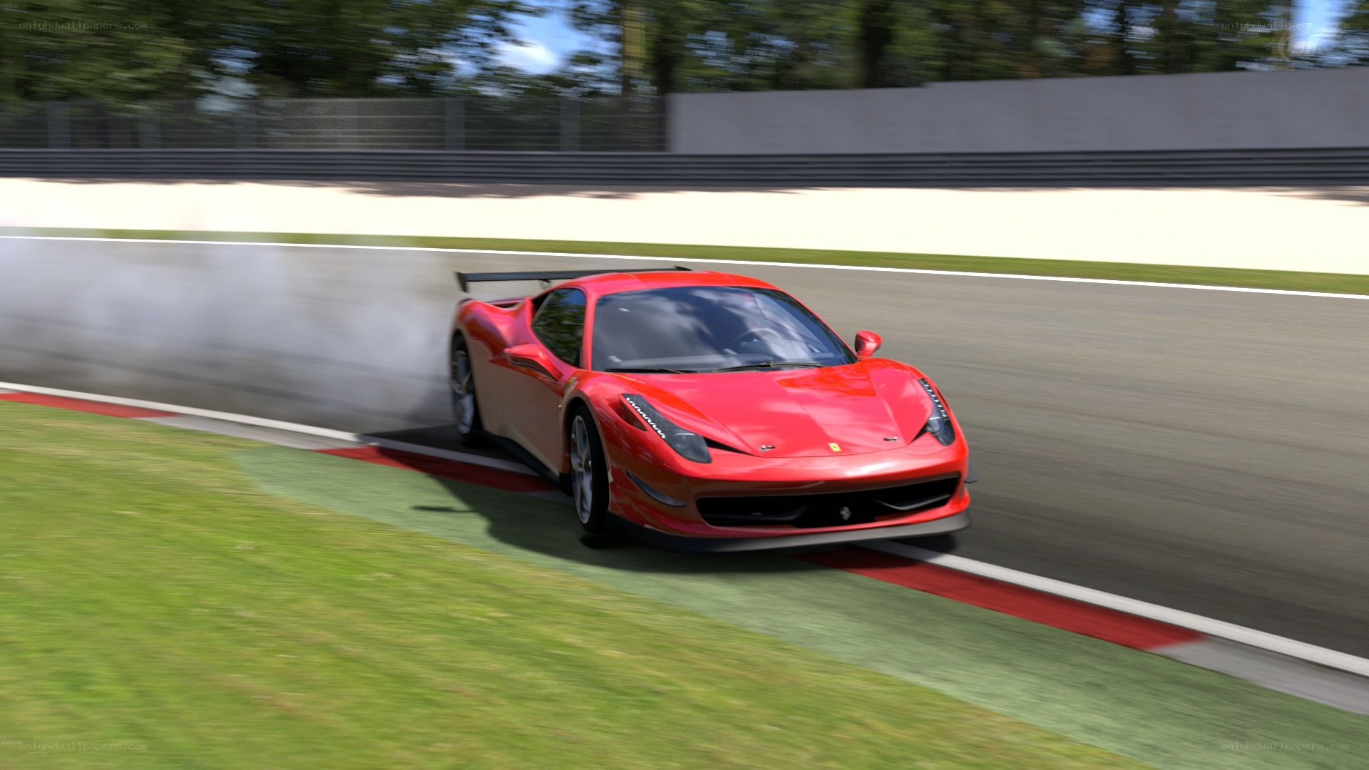Red Ferrari on racetrack