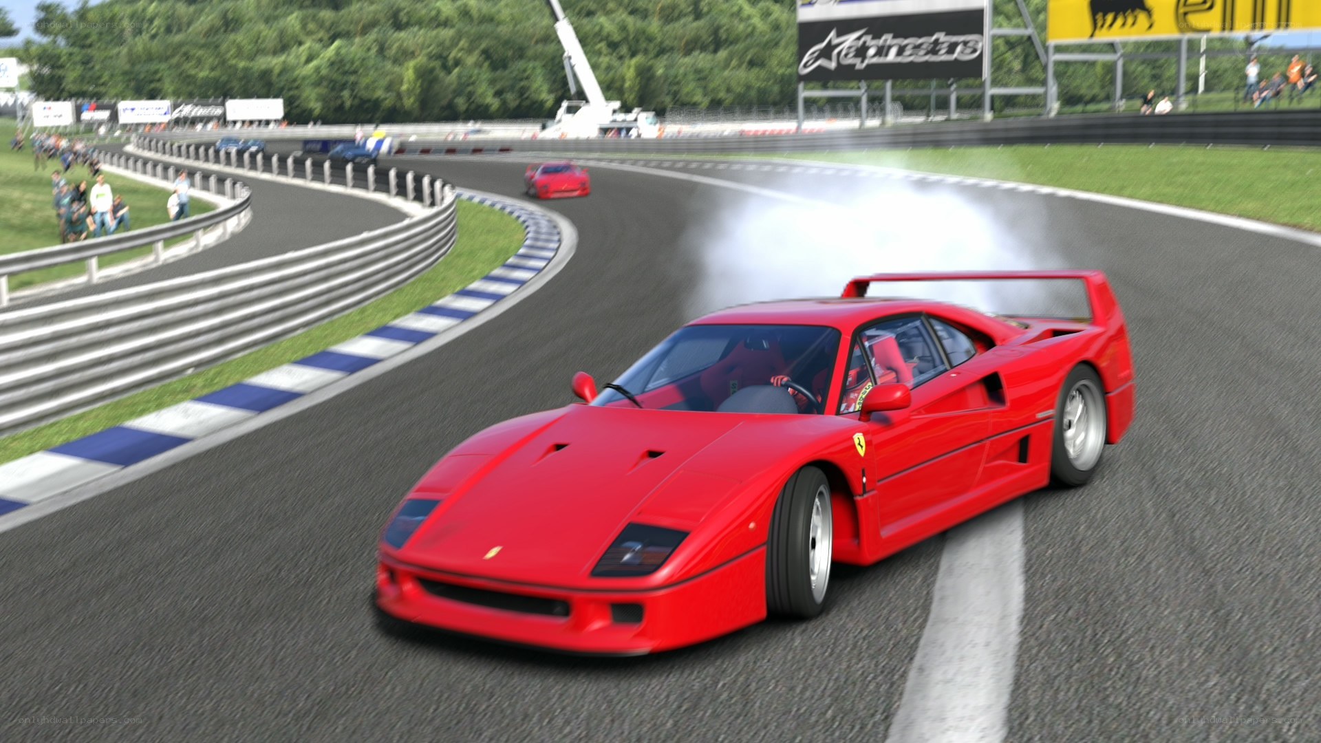 Red Ferrari on racetrack