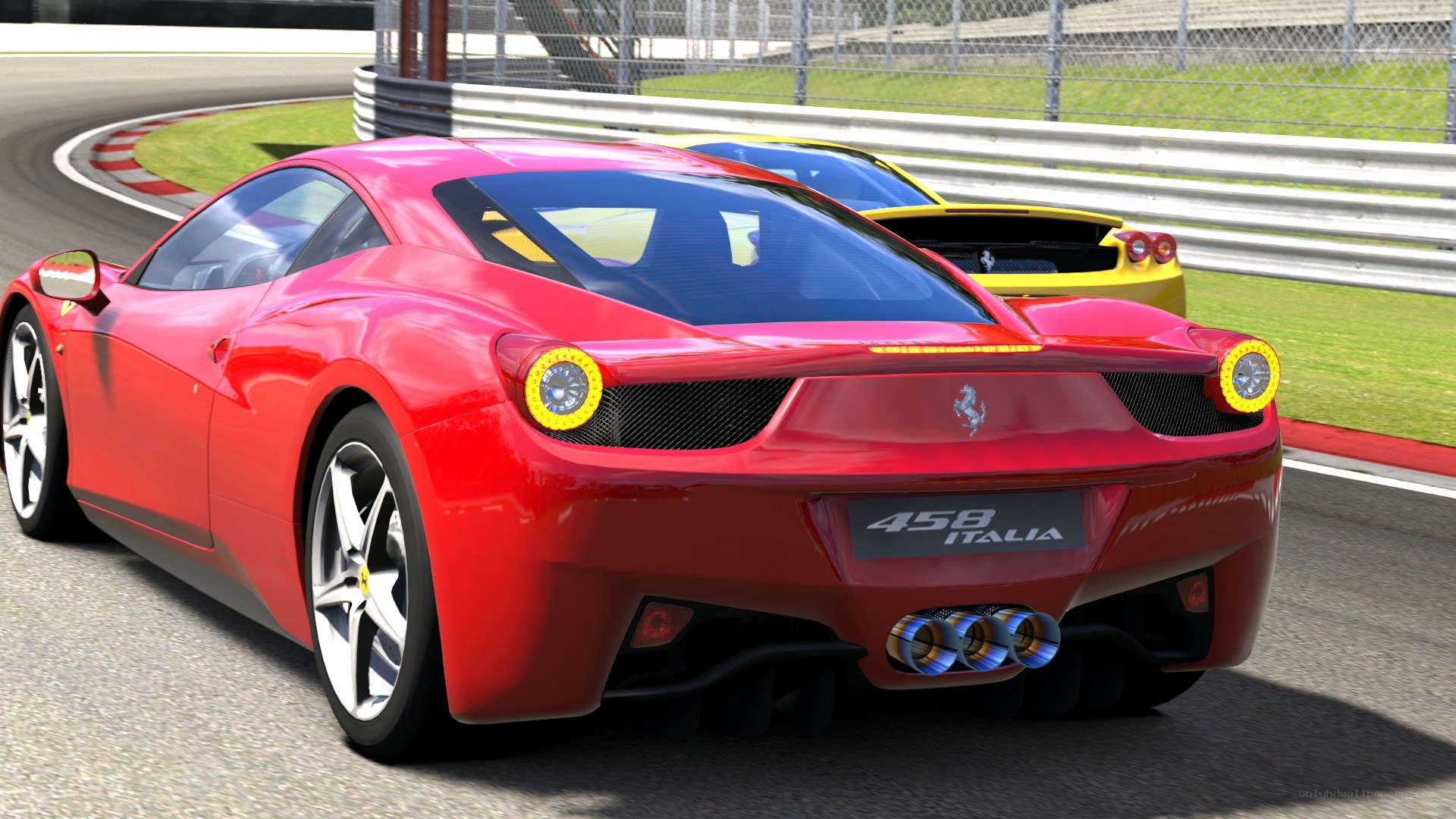 Red Ferrari on racetrack