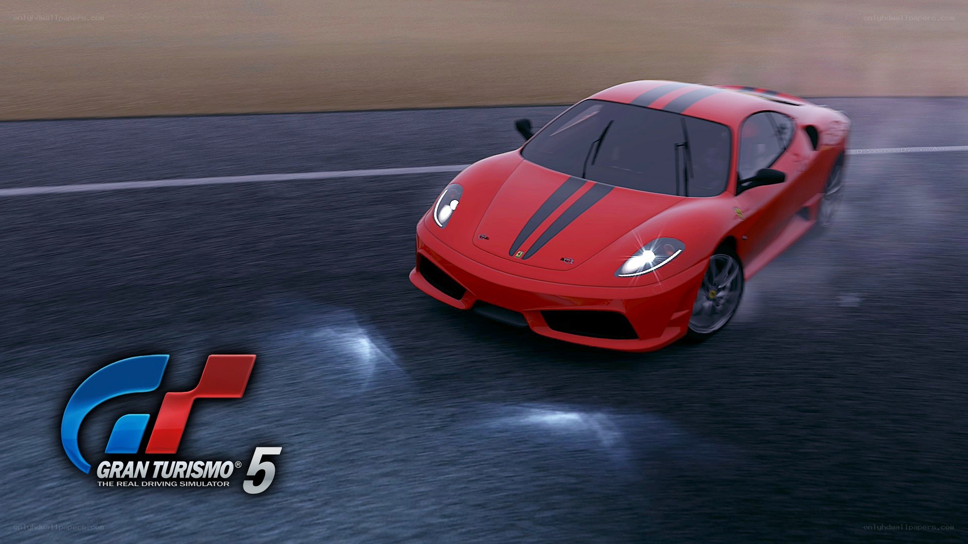 Red Ferrari on racetrack