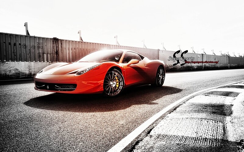 Red Ferrari on Racetrack — Dramatic, Afternoon, Photograph