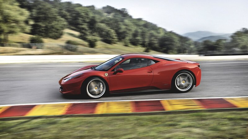 Red Ferrari on Racetrack — Dynamic, Afternoon, Photograph, Trees