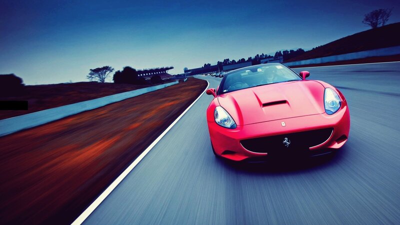 Red Ferrari on Racetrack — Dynamic, Sunset, Photograph