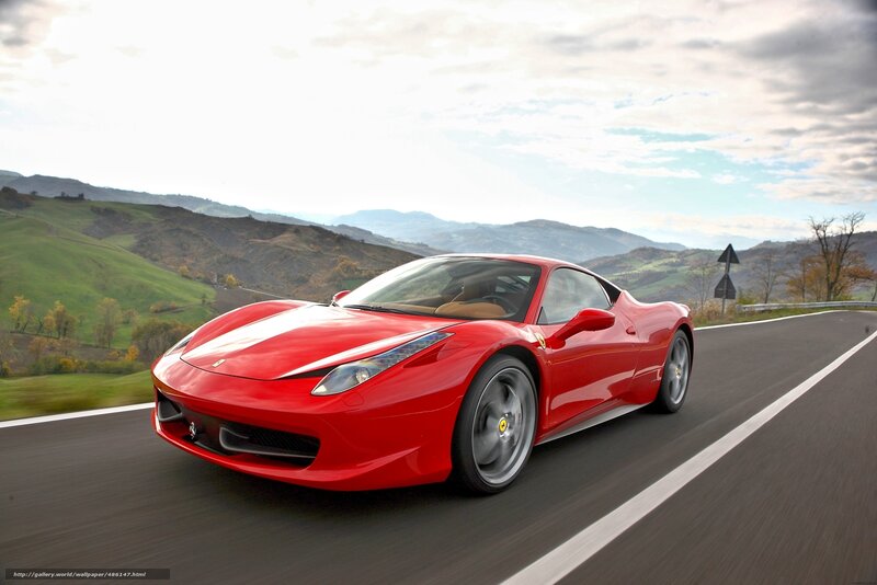 Red Ferrari on Road — Dynamic, Afternoon, Photograph, Car, Hills