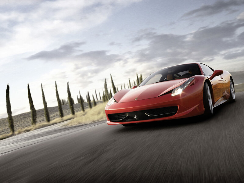 Red Ferrari on Road — Dynamic, Afternoon, Photograph, Car