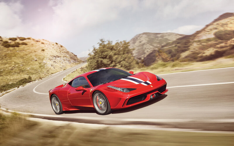 Red Ferrari on Road — Dynamic, Afternoon, Photograph