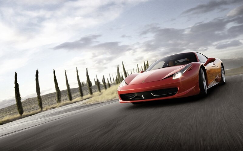 Red Ferrari on Road — Dynamic, Afternoon