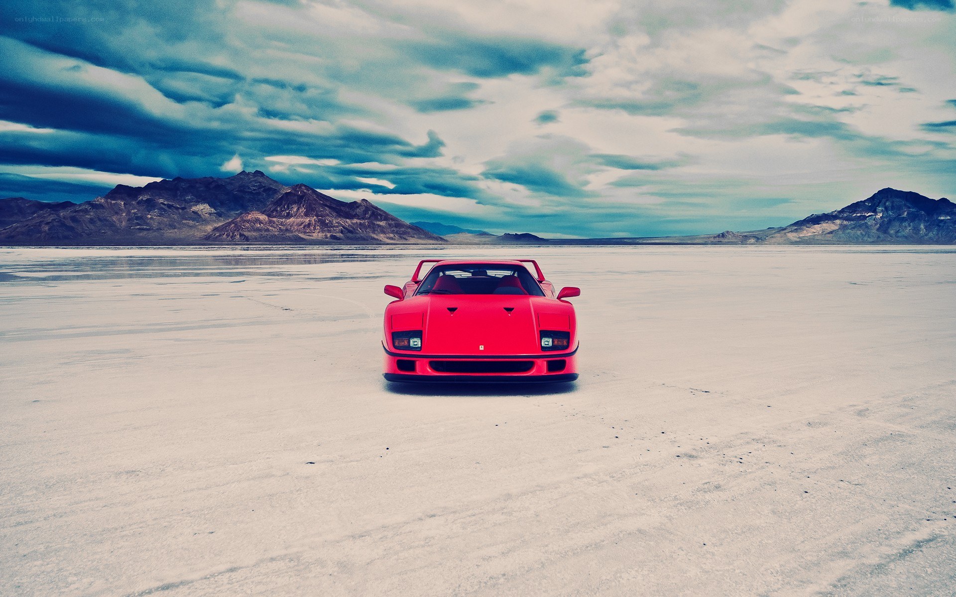 Red Ferrari on salt flat
