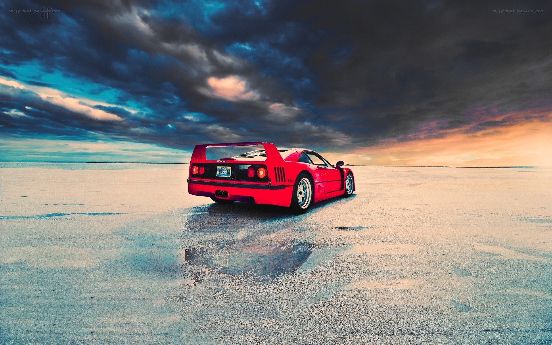 Red Ferrari on salt flat