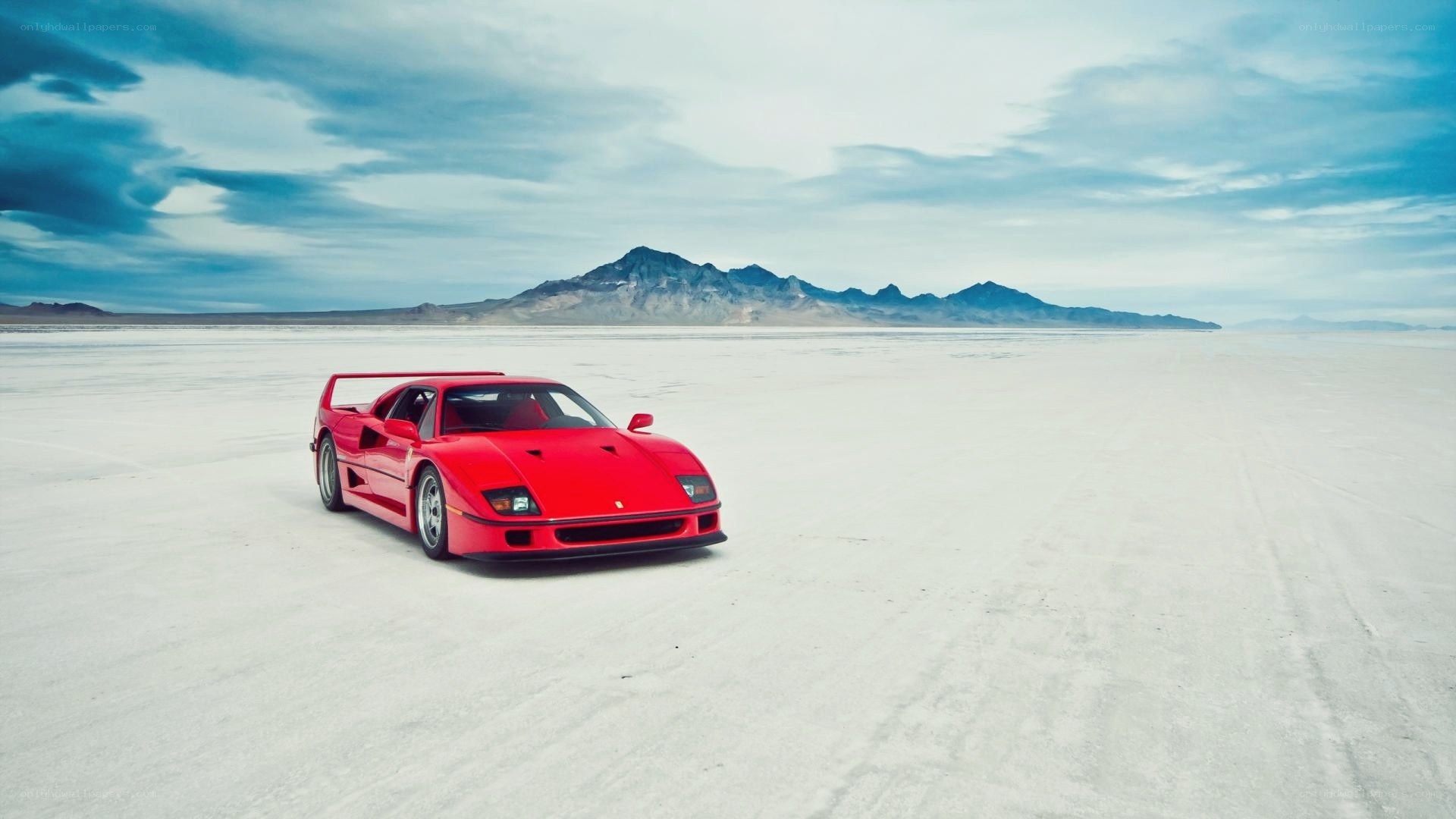 Red Ferrari on salt flat