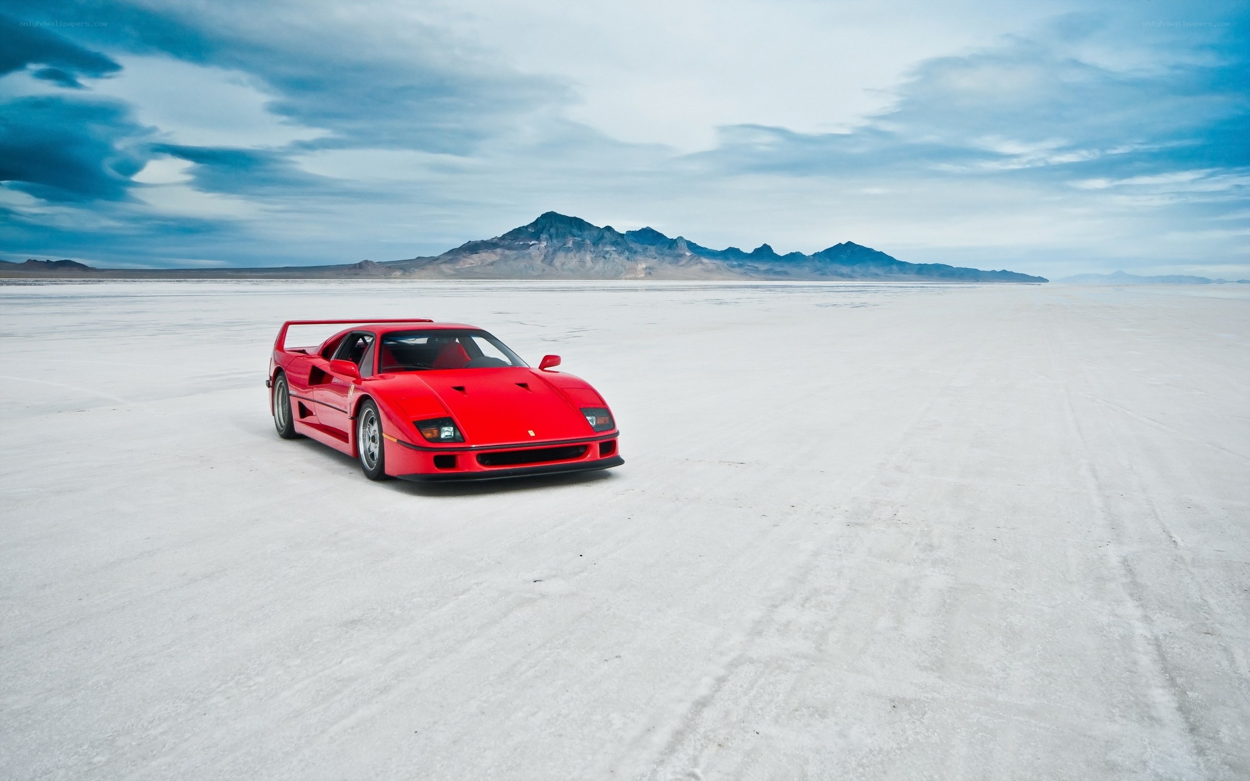 Red Ferrari on salt flat