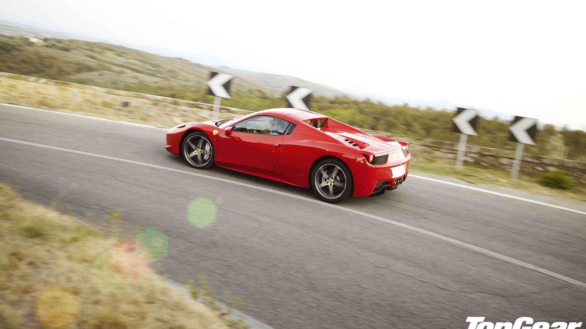 Red Ferrari on winding road