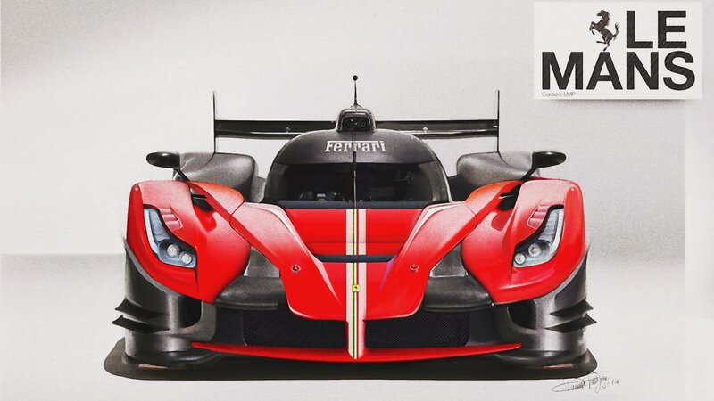 Red Ferrari Race Car — Dramatic, Illustration