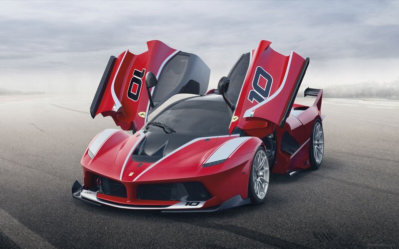 Red Ferrari Race Car — Dramatic, Photograph, Race Track, Open Doors, Number 10