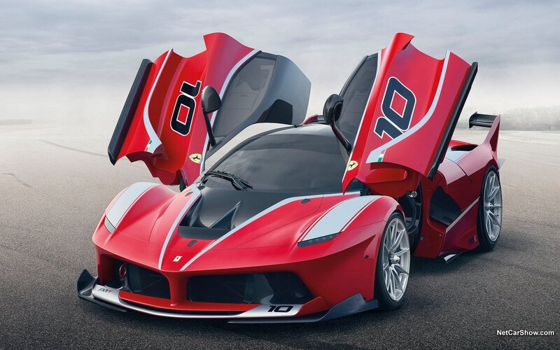 Red Ferrari Race Car — Dramatic, Photograph, Race Track, Open Doors