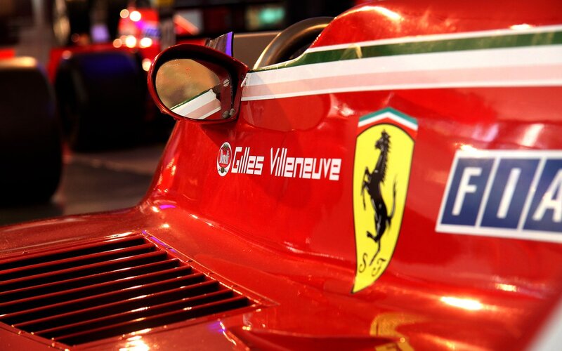 Red Ferrari Race Car — Dramatic, Photograph, Side Mirror
