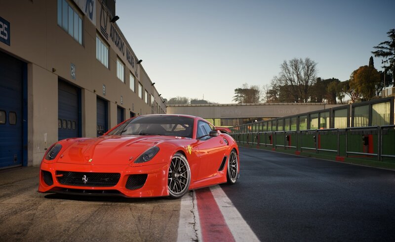 Red Ferrari Race Car — Dramatic, Sunset