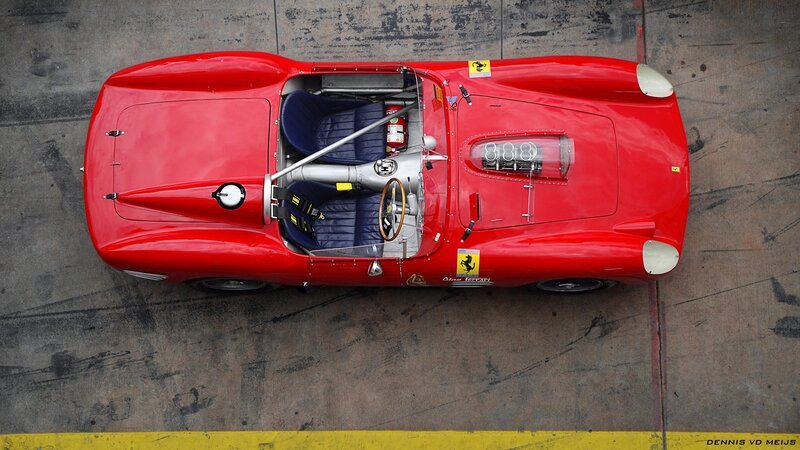 Red Ferrari race car from above