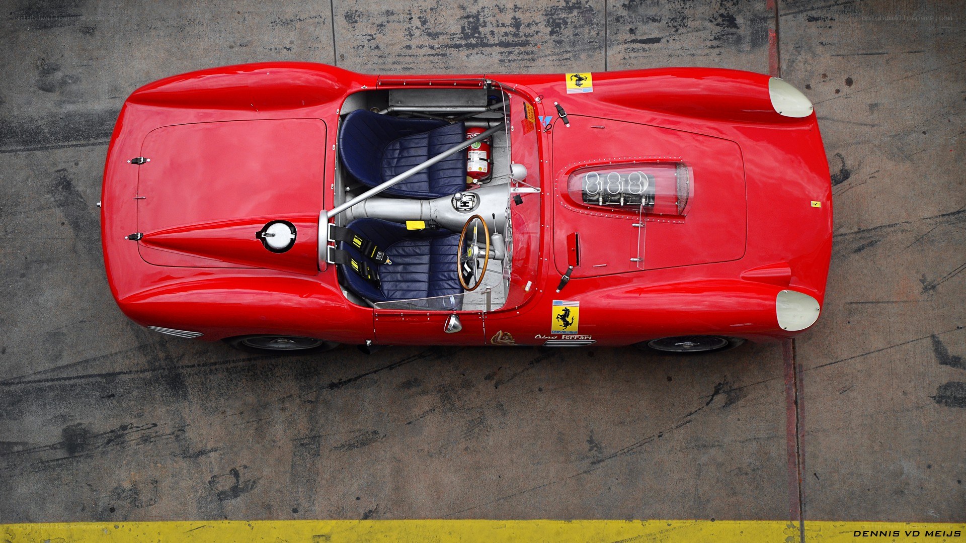 Red Ferrari race car from above