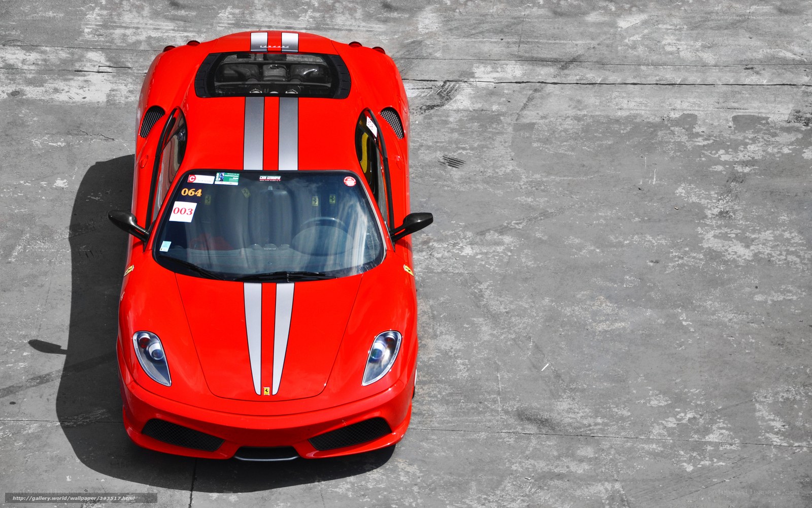 Red Ferrari race car from above