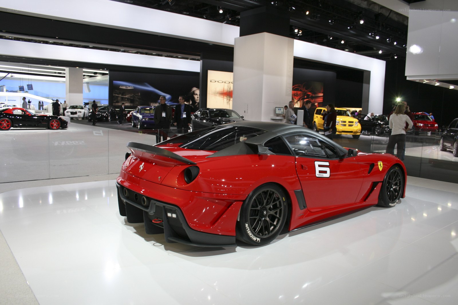 Red Ferrari race car on display