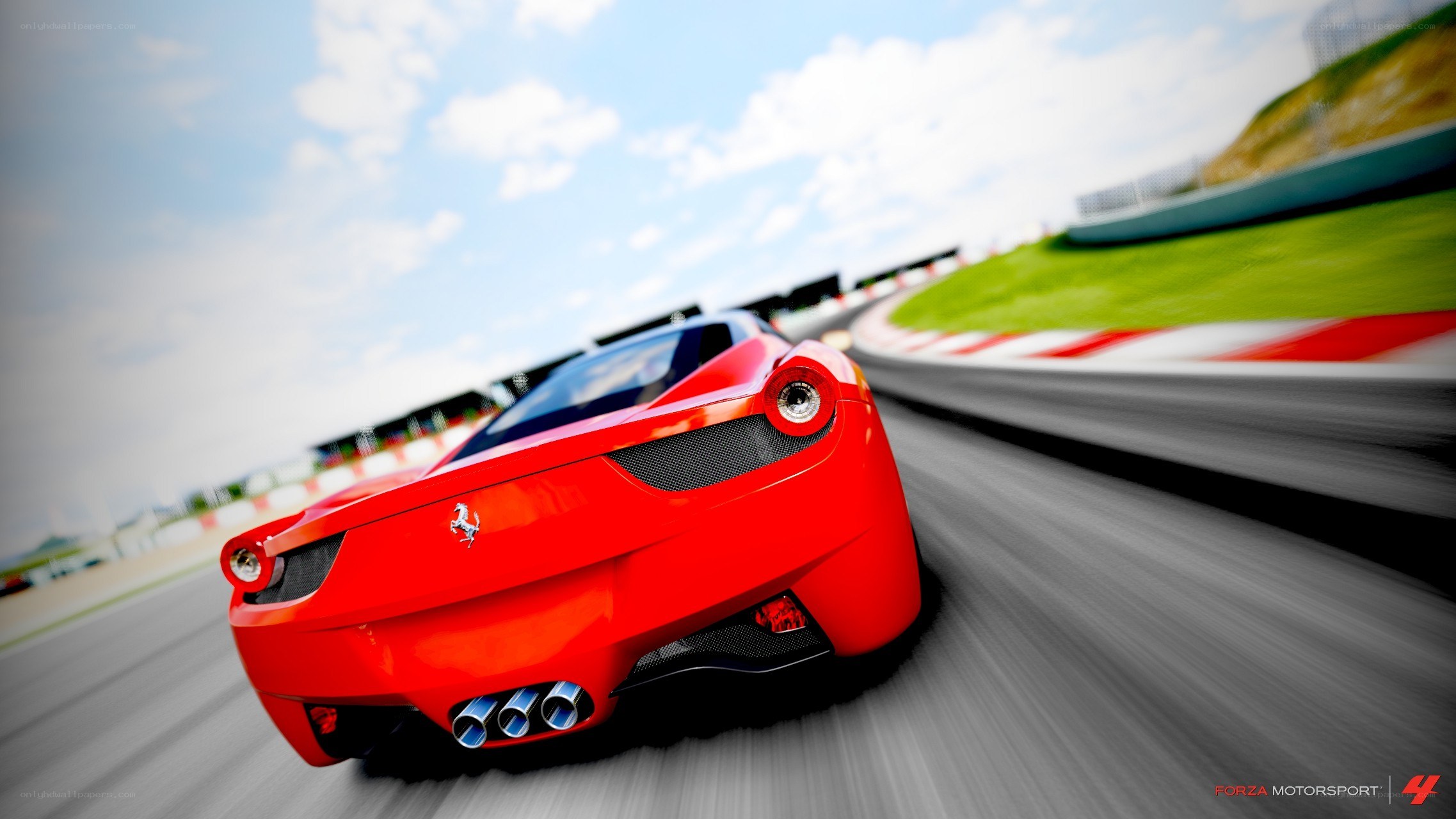 Red Ferrari racing on track