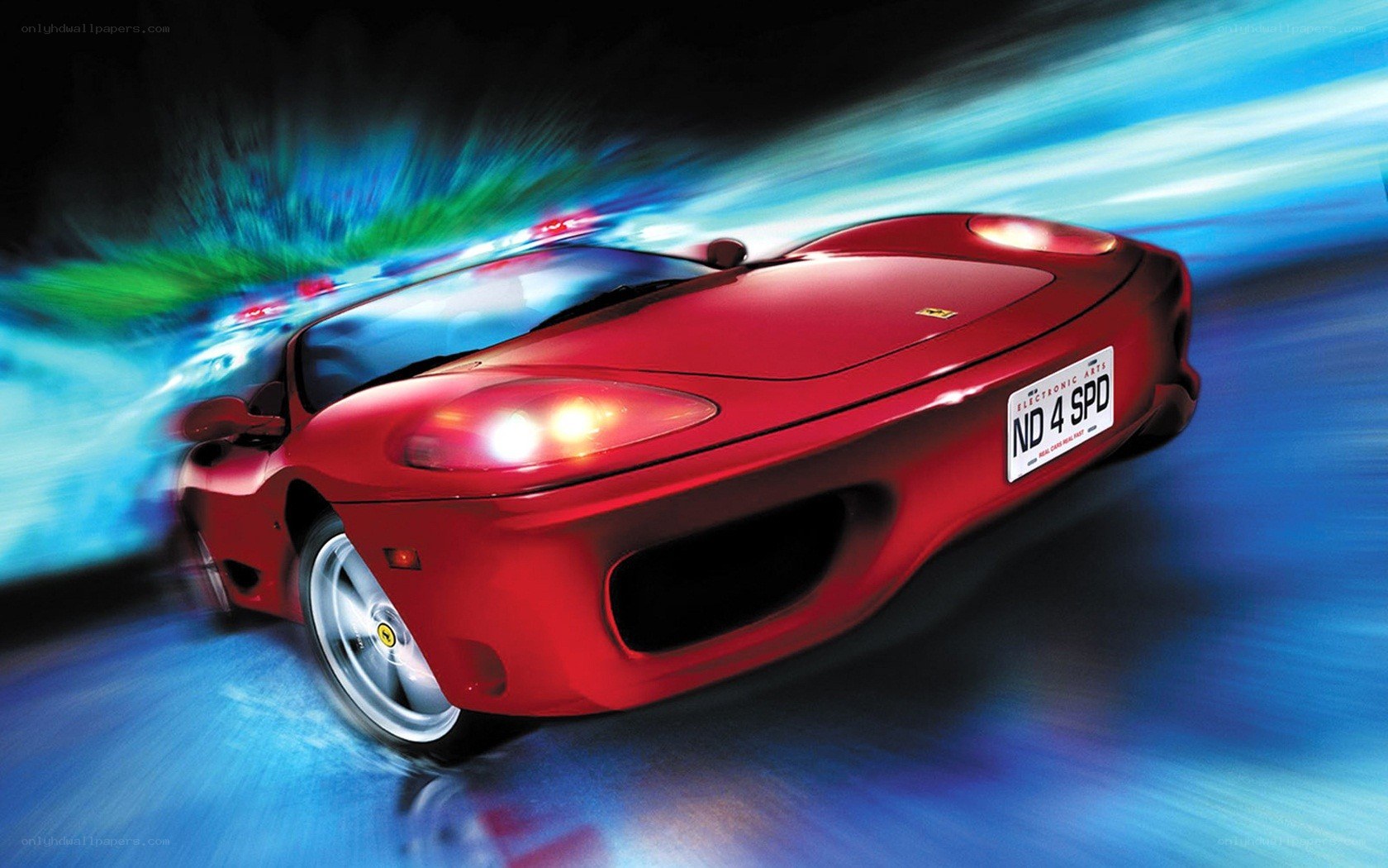 Red Ferrari speeding at night