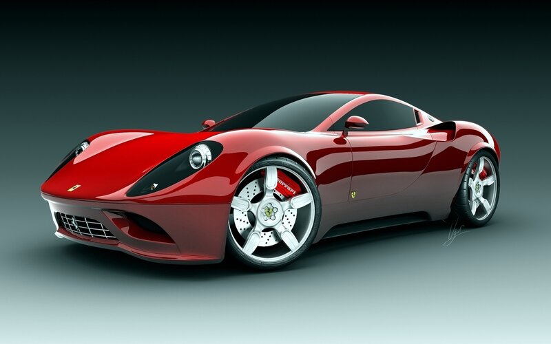 Red Ferrari Sports Car — Dramatic, 3d Render, Wheels