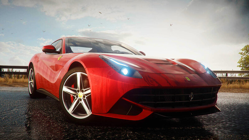 Red Ferrari Sports Car — Dramatic, Afternoon, 3d Render, Birds