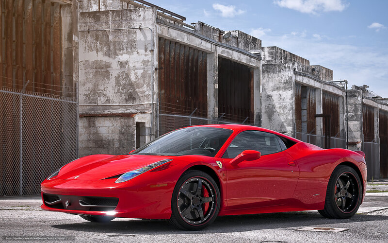 Red Ferrari Sports Car — Dramatic, Afternoon, Photograph, Abandoned Building