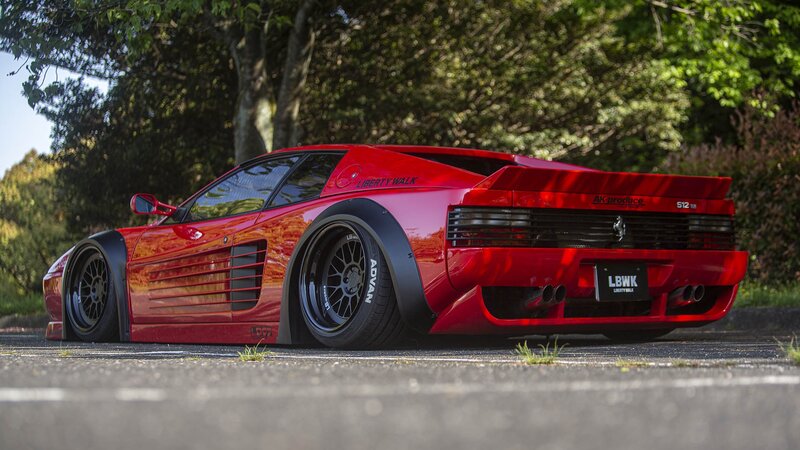 Red Ferrari Sports Car — Dramatic, Afternoon, Photograph, Trees