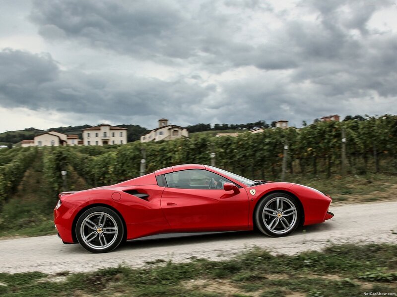 Red Ferrari Sports Car — Dramatic, Afternoon, Photograph, Vineyard