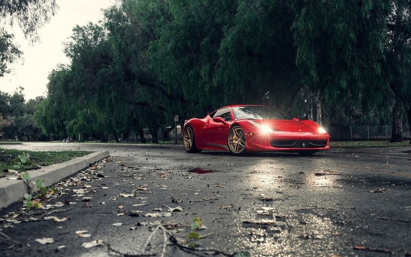 Red Ferrari Sports Car — Dramatic, Autumn, Photograph