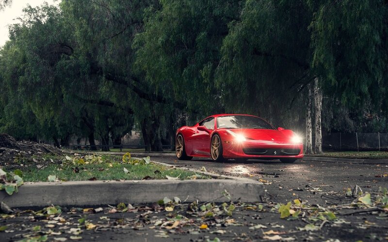 Red Ferrari Sports Car — Dramatic, Autumn