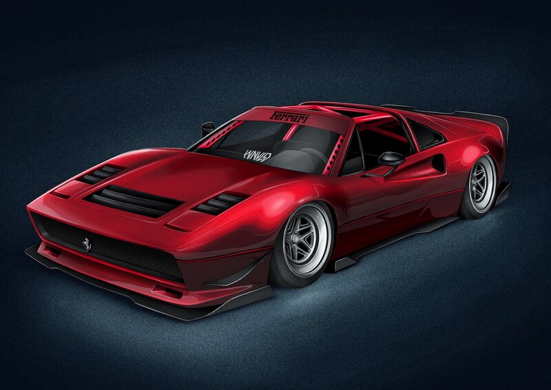 Red Ferrari Sports Car — Dramatic, Digital Art, Carbon Fiber