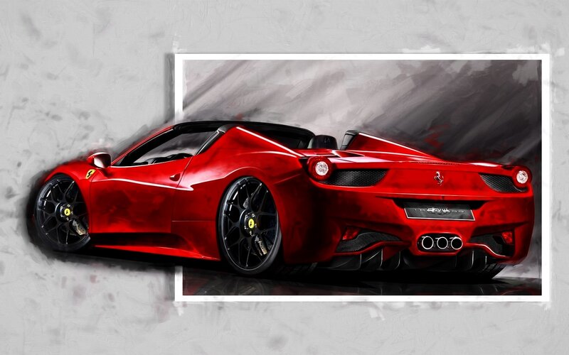 Red Ferrari Sports Car — Dramatic, Digital Art, Wheel