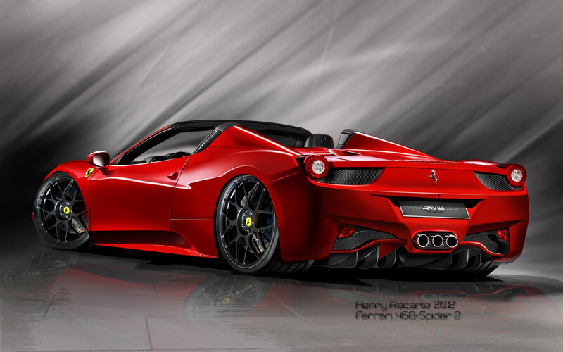 Red Ferrari Sports Car — Dramatic, Digital Art, Wheels, Exhaust