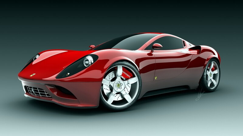 Red Ferrari Sports Car — Dramatic, Digital Art, Wheels