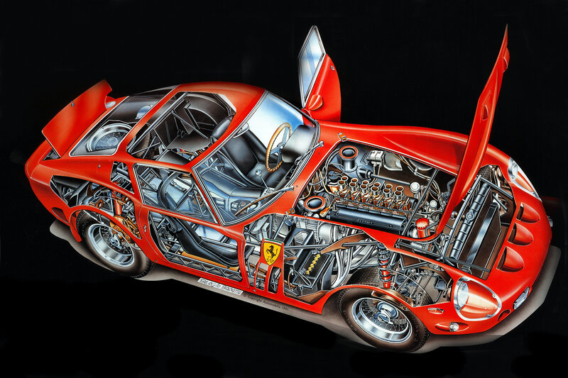 Red Ferrari Sports Car — Dramatic, Illustration