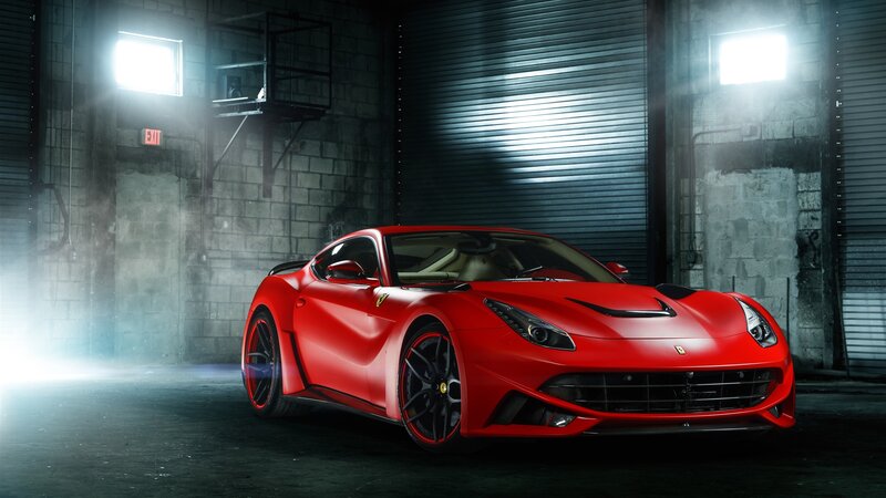 Red Ferrari Sports Car — Dramatic, Night, Photograph, Garage, Light