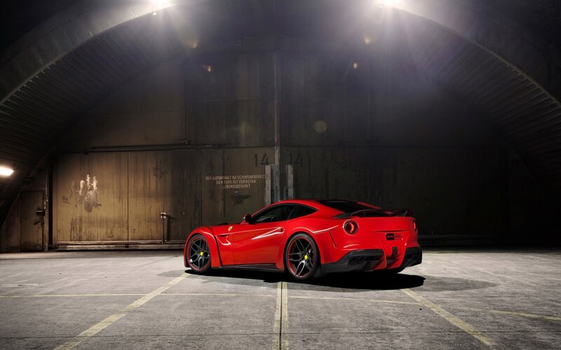 Red Ferrari Sports Car — Dramatic, Night, Photograph, Garage